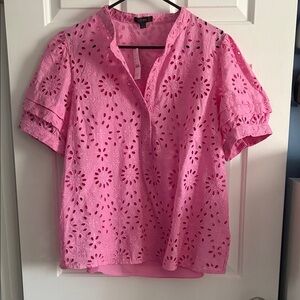 J. Crew Women’s Puff-Sleeve Popover Blouse Top in Eyelet Size XL NEW